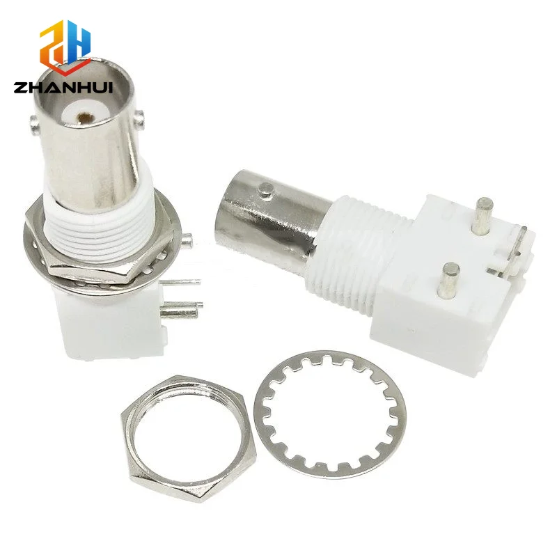 5pcs BNC Female Right Angle Panel Mount Connector - White Plastic PCB Bulkhead Jack with Nut for Coaxial Cable