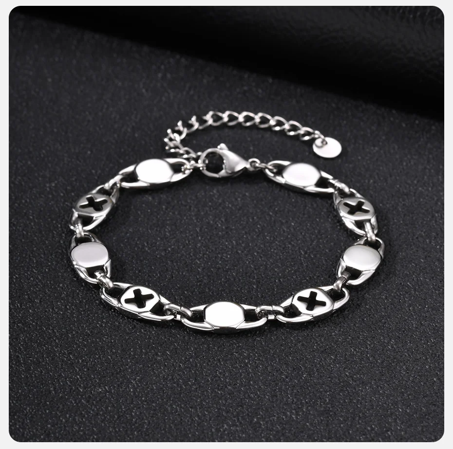 Vnox Edelstahl Kreuz-Oval-Gliederarmband, verstellbar, silberfarben, minimalistischer Armreif, Schmuckgeschenk für Herren, für den Alltag und Partys – Detail 5