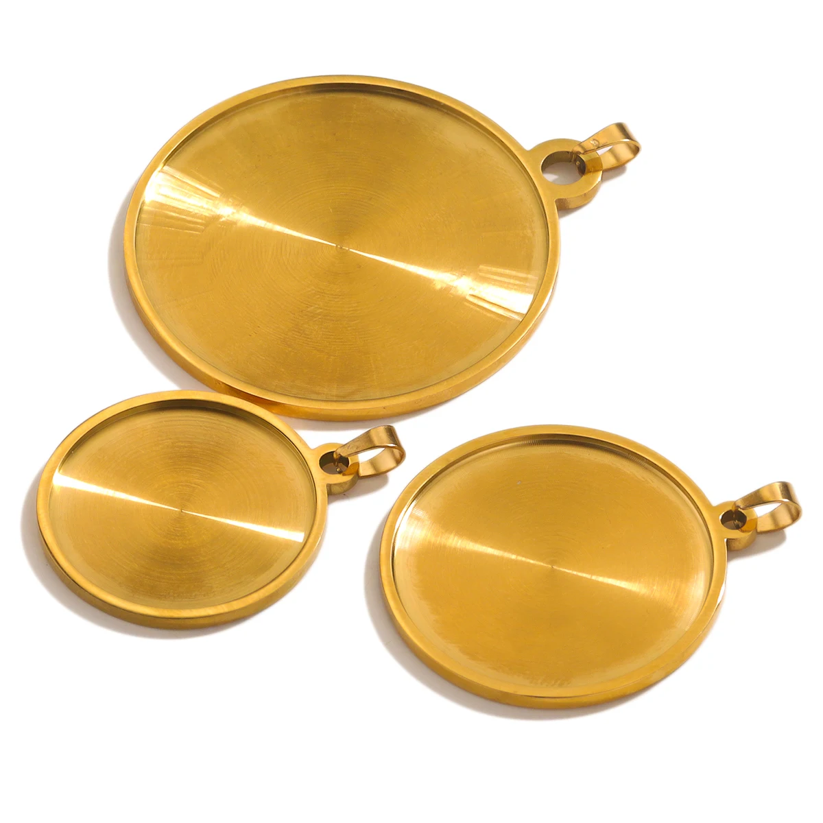 5pcs Burnish Stainless Steel Blank Cabochon Base Setting Charms Pendant PVD 18K Gold 20 25 30 40mm  Jewelry Making Supplies