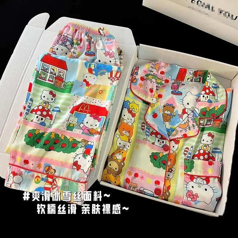 

Весенне-осенний комплект для девочек: милые брюки с бантом и длинными рукавами, домашняя одежда, женский кардиган с мультяшным принтом, мягкая пижама из двух предметов