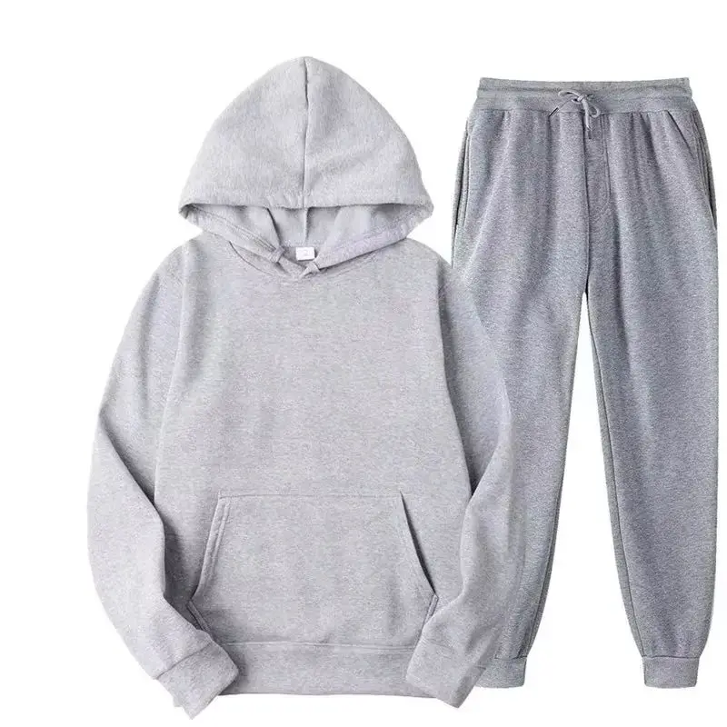 2024 Autumn/Winter New Velvet Warm Hoodie Sports Pants Two Piece Set for Men and Women Solid Color Loose Sports Jogging Set