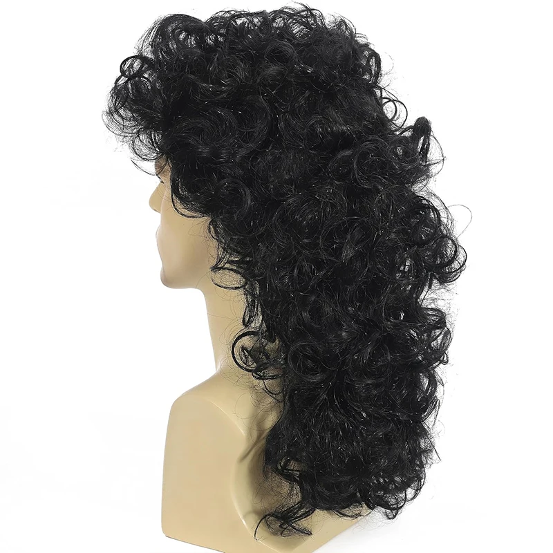 شعر مستعار مجعد البوري للرجال 70s 80s أسود طويل مجعد الباروكات الهبي هزاز حفلة تأثيري حلي أنيمي مقاومة للحرارة الاصطناعية هاي