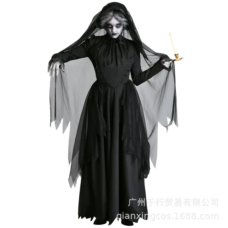 Horror Cosplay Witch Women spaventoso Zombie Vampire Halloween Carnival Costume spettrale Ghost medievale con cappuccio Cape Day of The Dead