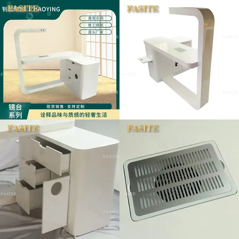 For LED Light Vacuum Manicure Table Curved Nail Dust Collector Workbench with Lamp Customizable Beauty Eyelash