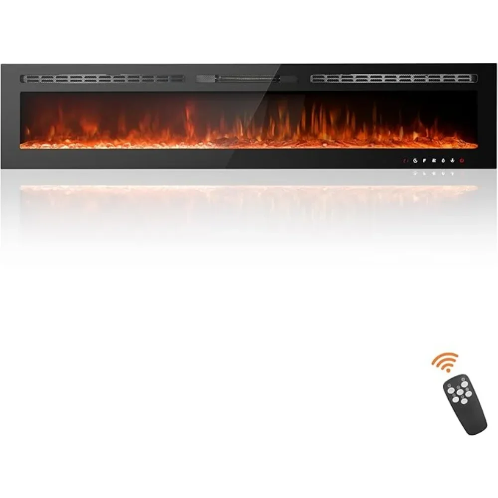 80 inch Ultra-Thin Electric Fireplace Recessed and Wall Mounted with Touch Screen Control Panel/Remote Control- Timer,