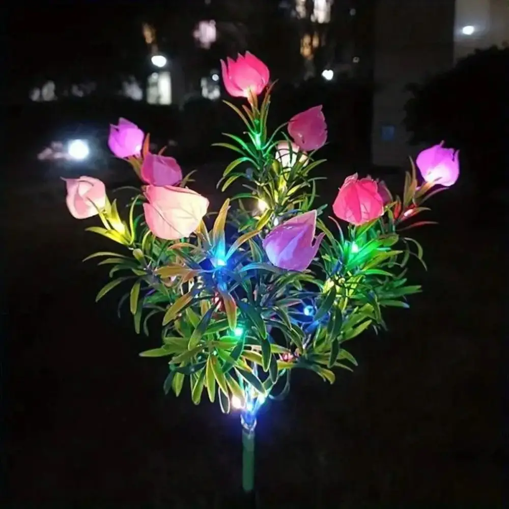 Gardenia Flower Solar Artificial Flower Light Realistic Multi-Color Changing Waterproof Landscape Lamp Colorful Light