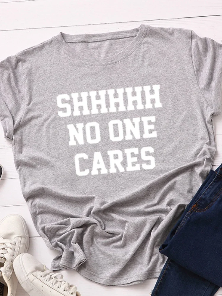 No One Cares Print Women T Shirt Short Sleeve O Neck Loose Women Tshirt Ladies Tee Shirt Tops Clothes Camisetas Mujer