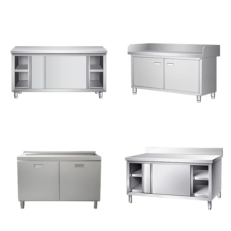 Commercial Stainless Steel Sliding Door Workbench Kitchen Food Prep Table Vegetable Cutting Chopping Board Storage Cabinet