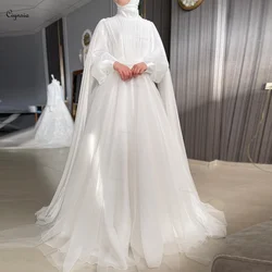 Ciynsia Customized Robe De Mariée Arabic Muslim Long Sleeve Wedding Dress with Cape Hijab Bridal Gowns Chiffon Pleated High Neck