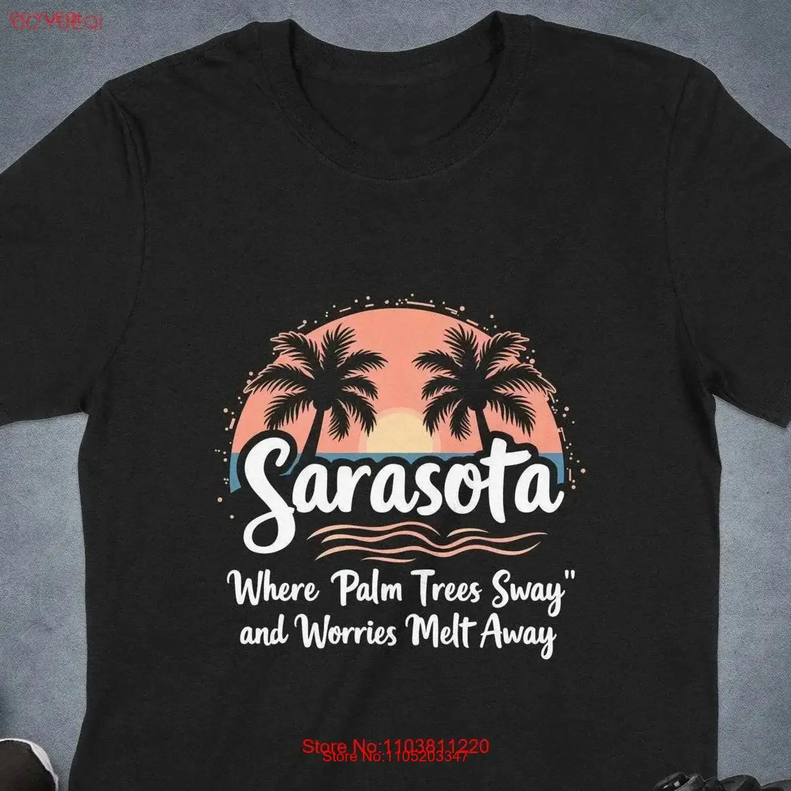 Sarasota تي شيرت أشجار النخيل يتمايل والقلق تذوب بعيدا المرأة استرخاء أسود لامع القدح قماش حمل حقيبة خمر غسلها #1