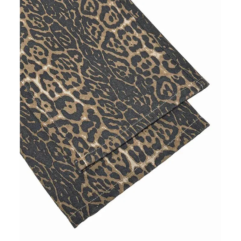 Jeans termici a vita alta in peluche con stampa leopardata per ragazze invernali Pantaloni in denim caldi da neve in pile da donna Pantaloni larghi larghi a gamba larga retrò da donna