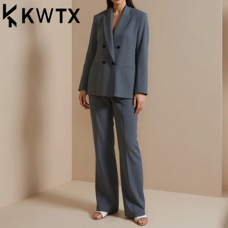 

KWTX Women's 2 Piece Suit Set 2025 Blazer & Wide Leg Pants Lapel Pocket Elegant Casual Summer Vintage Chic High Quality