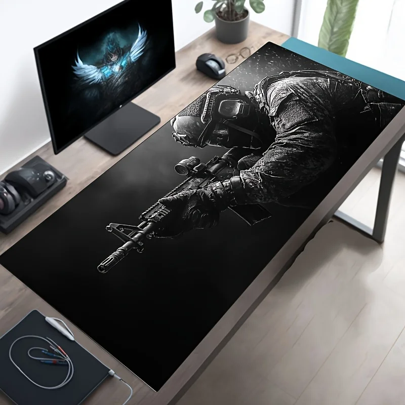 

Large Mouse Pad Tactical Soldier Design Non-Slip XXL desk pad gaming accessories Stitched Edges for Home and game for fps gamer