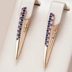 Kinel New Best Design Colorful Natural Zircon V Shape Earrings For Women 585 Rose Gold Color All Matching Daily Luxury Jewelry