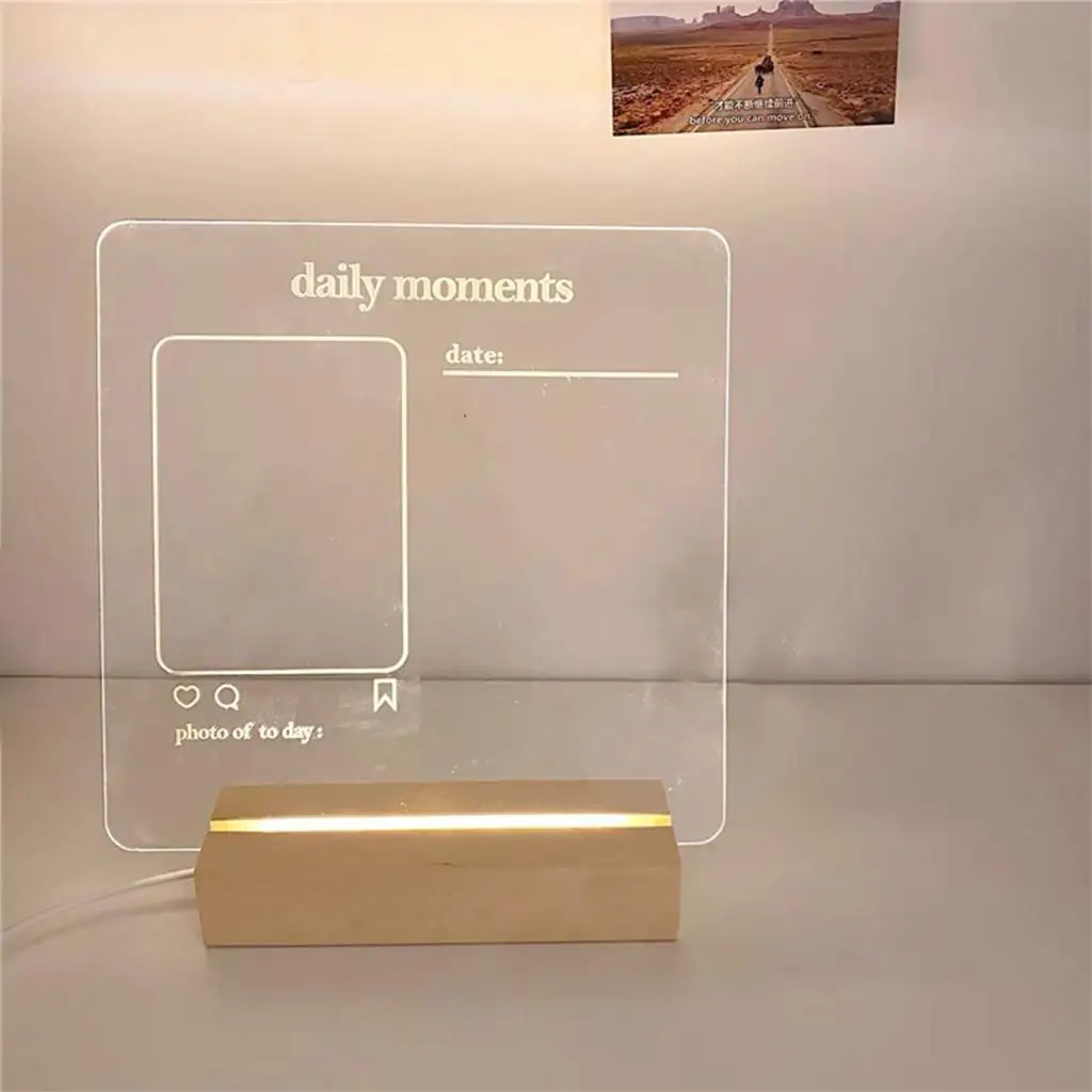 Message Board Acrylic USB Lamp Memo Notepad Message Board With Wooden Base Holder Desktop Decoratioin Night Light