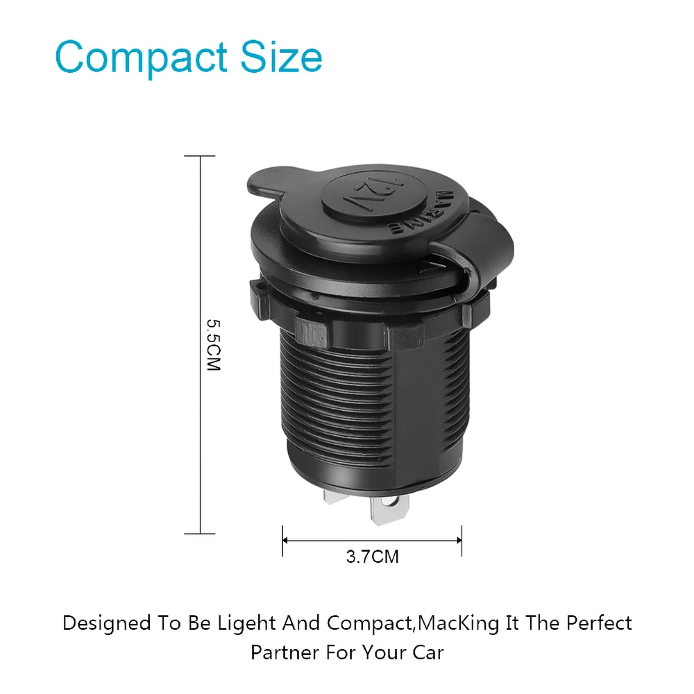 12V Phone Charger Connector Waterproof Car Cigarette Lighter Socket Auto Boat Motorcycle Tractor Power Outlet Socket Receptacle