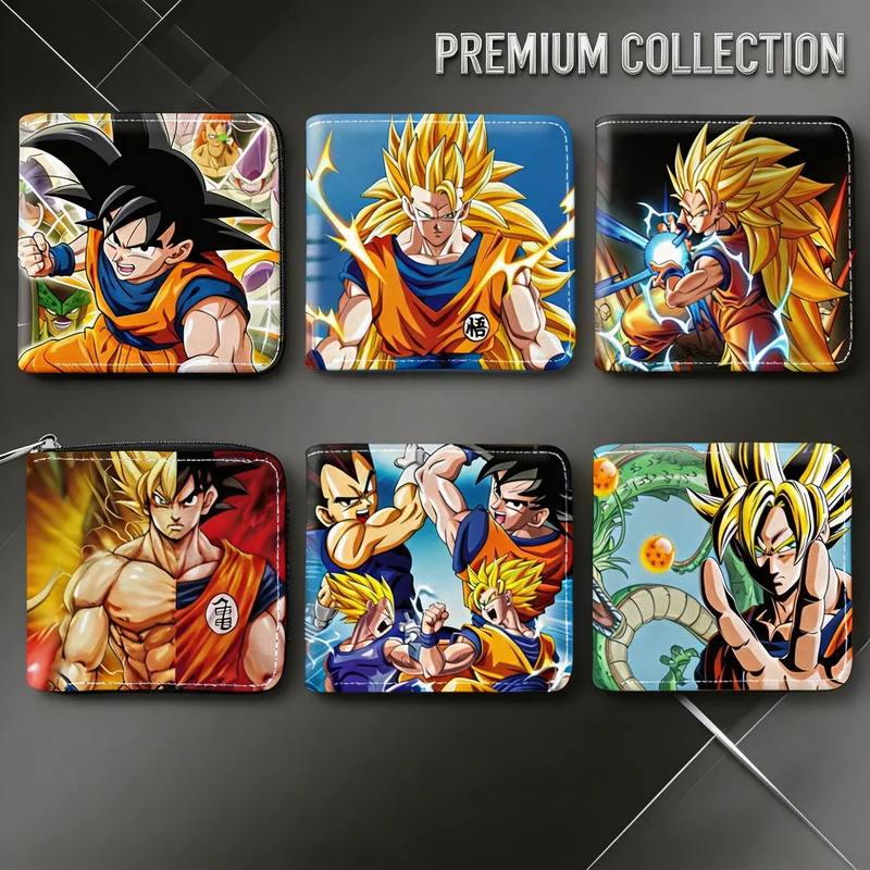 Tragbare Anime Dragon Ball Münzbörse mit vollfarbigem Druck, zweifach faltbare Lederbrieftasche, Schutzhülle, Kartenetui mit großem Fassungsvermögen