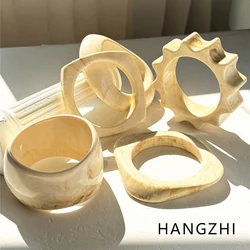 HANGZHI Beige Tie Dye Wide Asymmetrical Resin Bracelet Geometric Fashion Layered Jewelry For Women Party Thick Oversized Jewelry