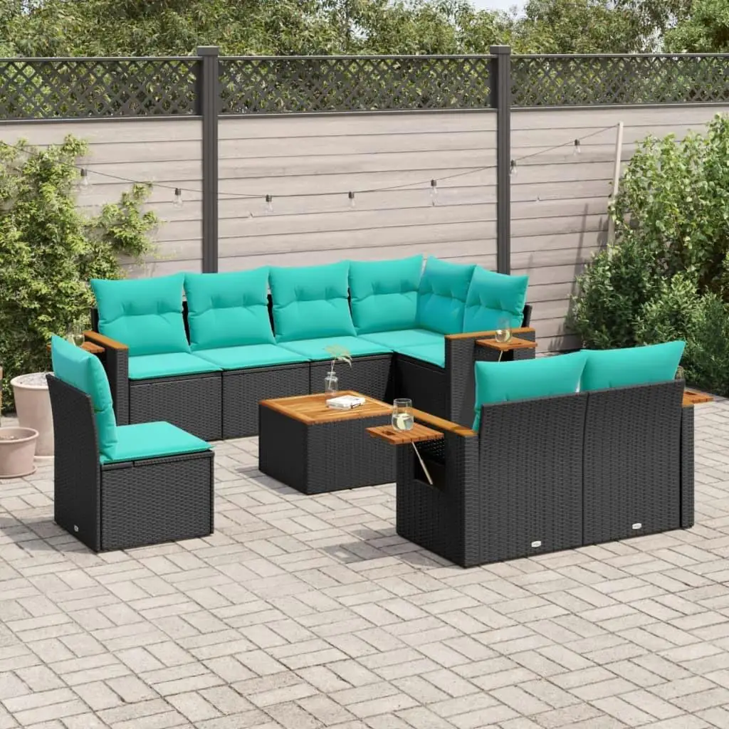 

9 Piece Outdoor Patio Sofa Set with Cushions Black Rattan Furniture for Garden and Balcony