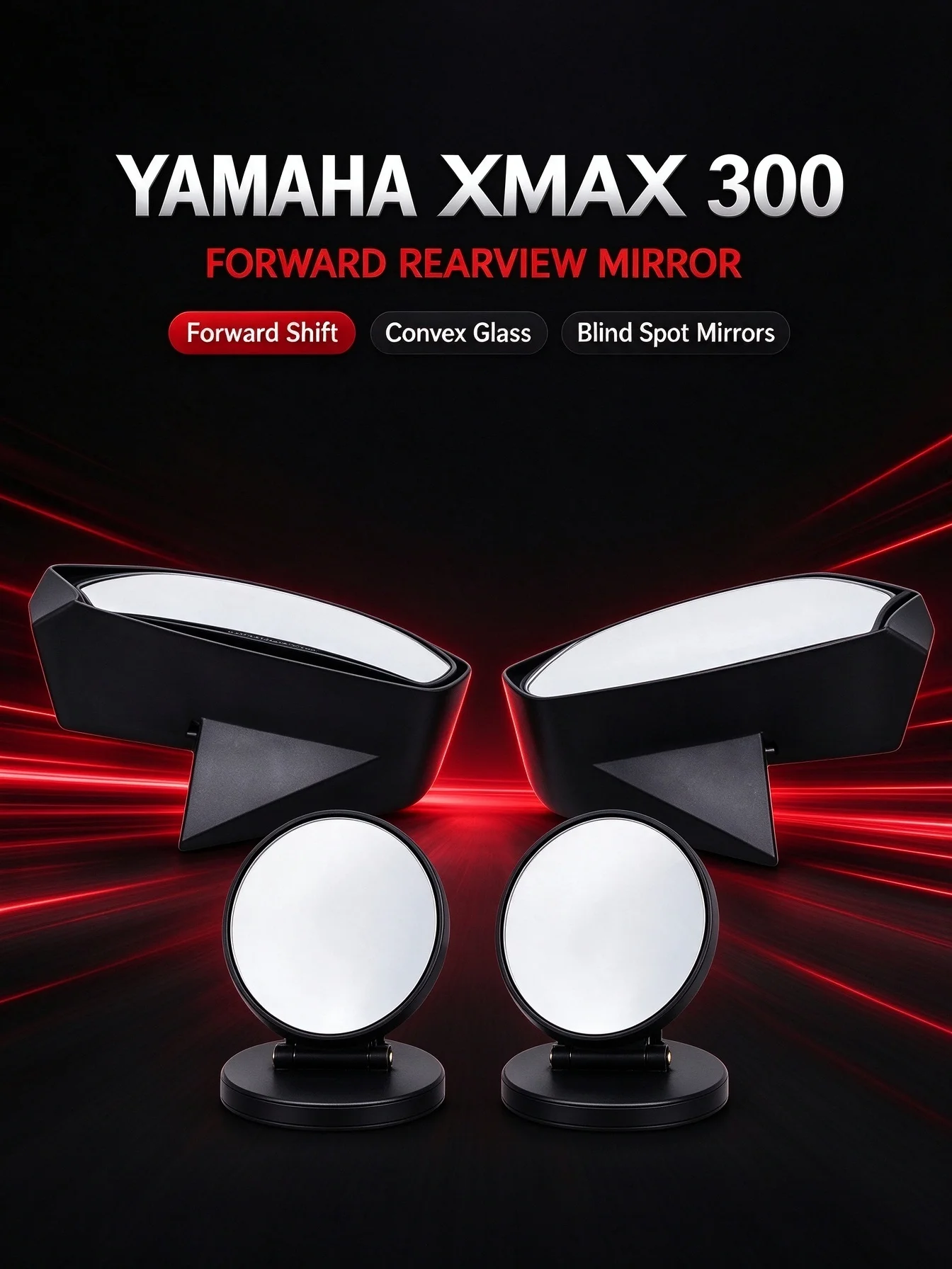For YAMAHA XMAX 250 300 400 2017-2026 Forward Rearview Mirrors Convex Glass + Blind Spot Mirrors Left Right Set ABS