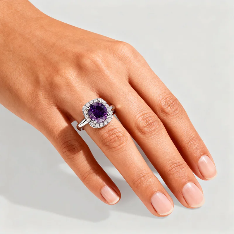Hot Trendy Purple Amethyst Ring 8MM Sparkling Silver Band High Quality Luxury Jewelry Wedding Engagement Rings for Women FCGJHW