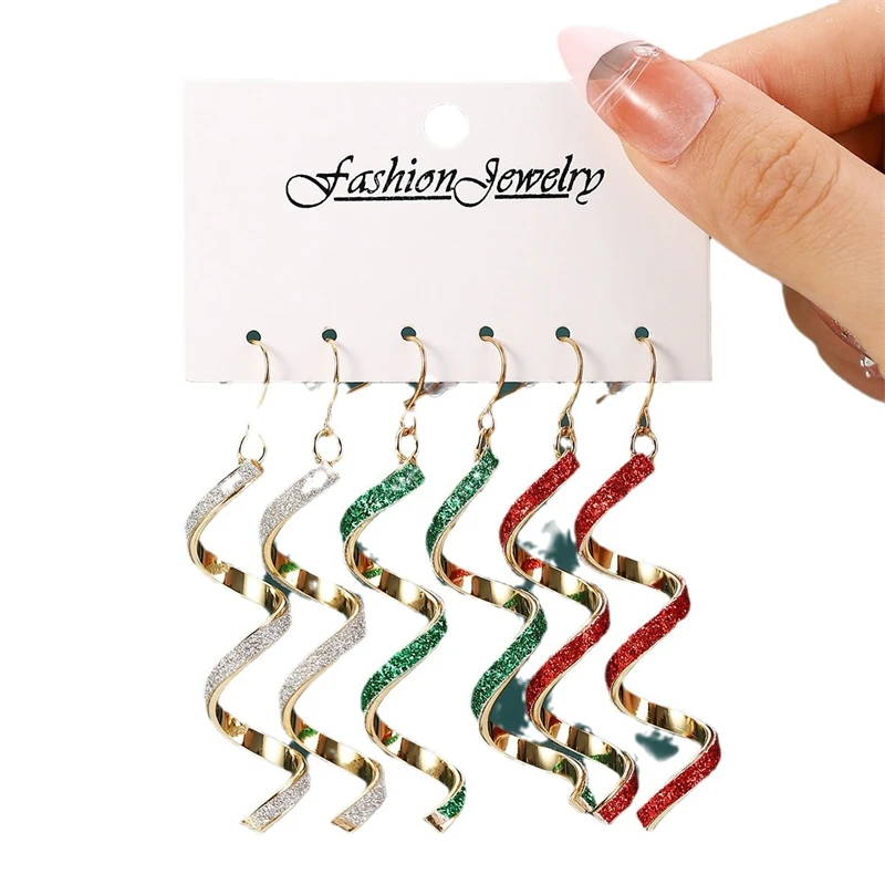 2025 Personality Wild Spiral Curved Sense Wave Drop Earrings Fashion Geometric Earrings Set Women's Trendy Christmas Jewelry