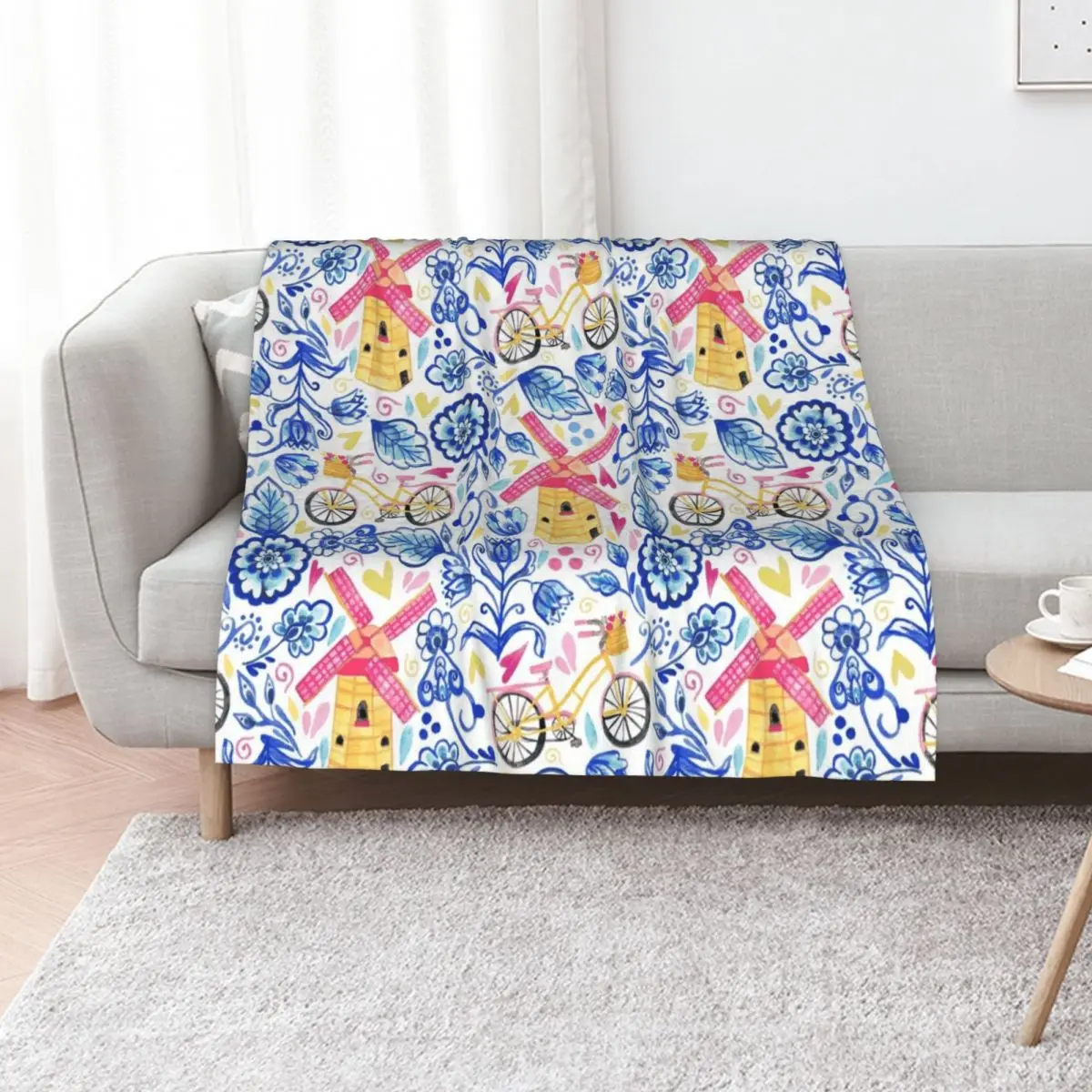 Netherlands Whimsy - Delft, Bicycles & Ornamental Windmills Throw Blanket Bed covers Weighted Blankets For Bed for sofa Blankets