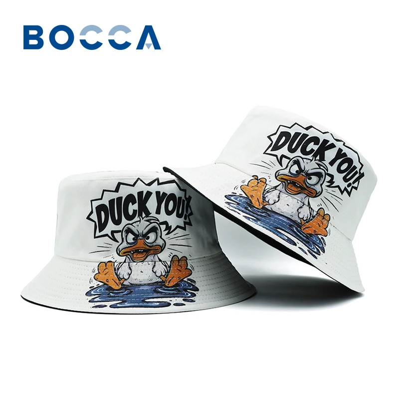 Sombrero de Pescador con Diseño de Pato de Dibujos Animados Bocca, Gorra Panamá con Patrón de Letras y Diseño Geográfico, Gorras para Hombre y Mujer, Protección Solar para Verano y Actividades al Aire Libre