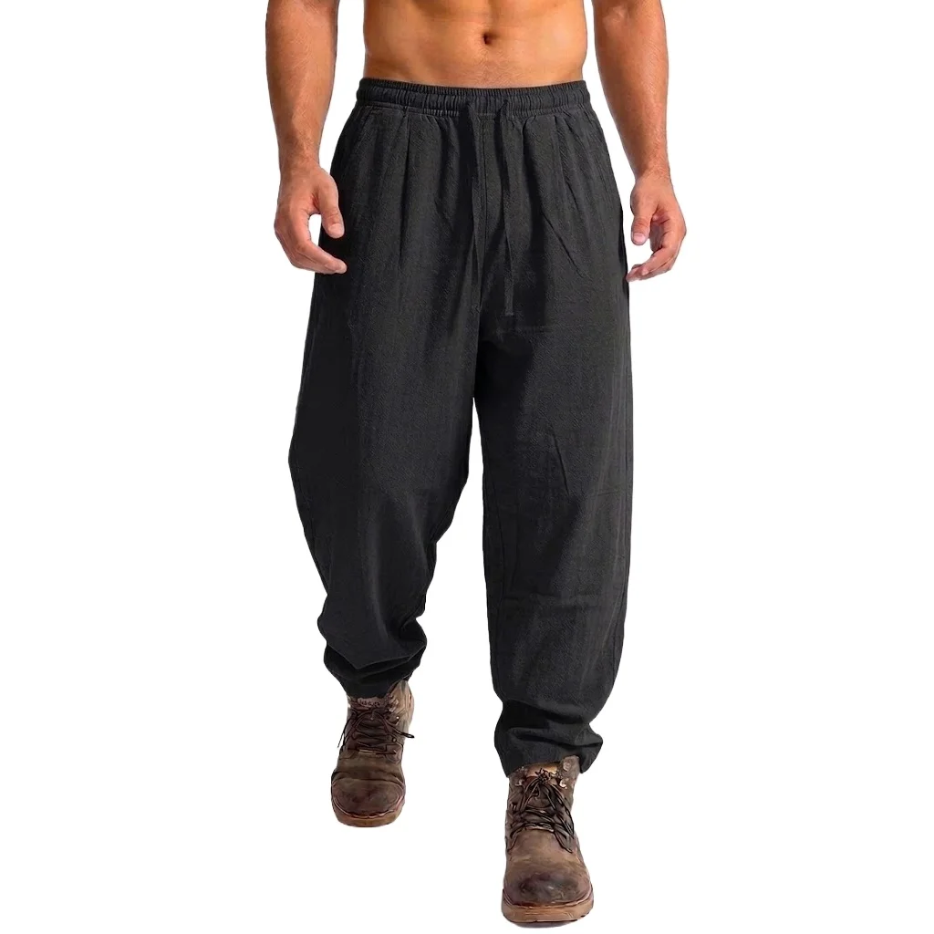 Korean Outdoor Linen Harem Pants Cotton Baggy Pants Loose Casual Sweatpants Breathable Hiking Pants Men's Work Pants Gym Man