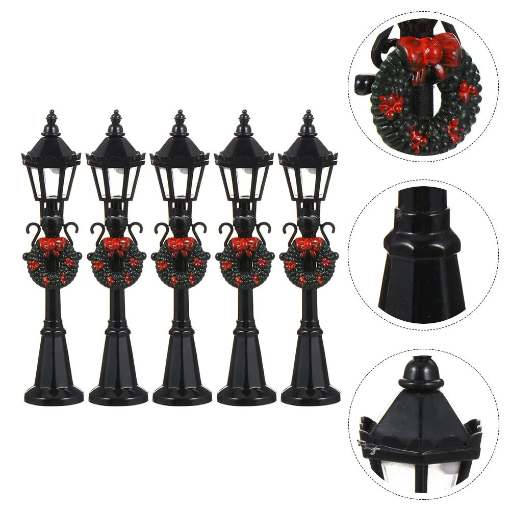 5 Pcs Street Light Model Christmas Stand Lights Miniature Lamp Decor Fairy Garden Accessories House Baby