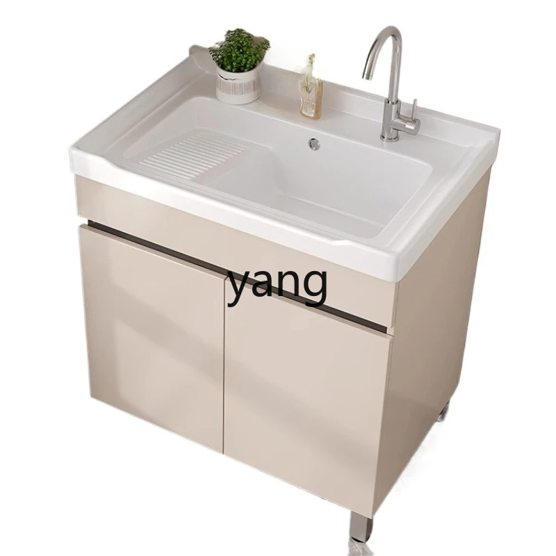 MMM Laundry Cabinet Combination Balcony Ceramic Laundry Basin with Face Wash Bathroom Cabinet Honeycomb Aluminum