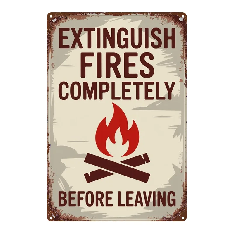 Fire Safety Metal Sign 8x12 Inches - Fully Extinguish Before Leaving, Durable Indoor Wall Art for Home Decor