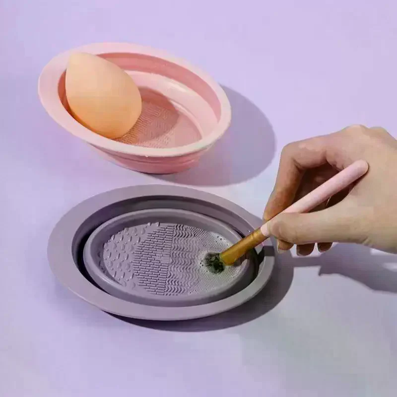 Detergente per pennelli per trucco in silicone morbido Ciotola per pulizia pieghevole per soffio di cipria Pennelli per ombretto Lavaggio Tappetino pulito Strumenti di bellezza Scatola per scrubber