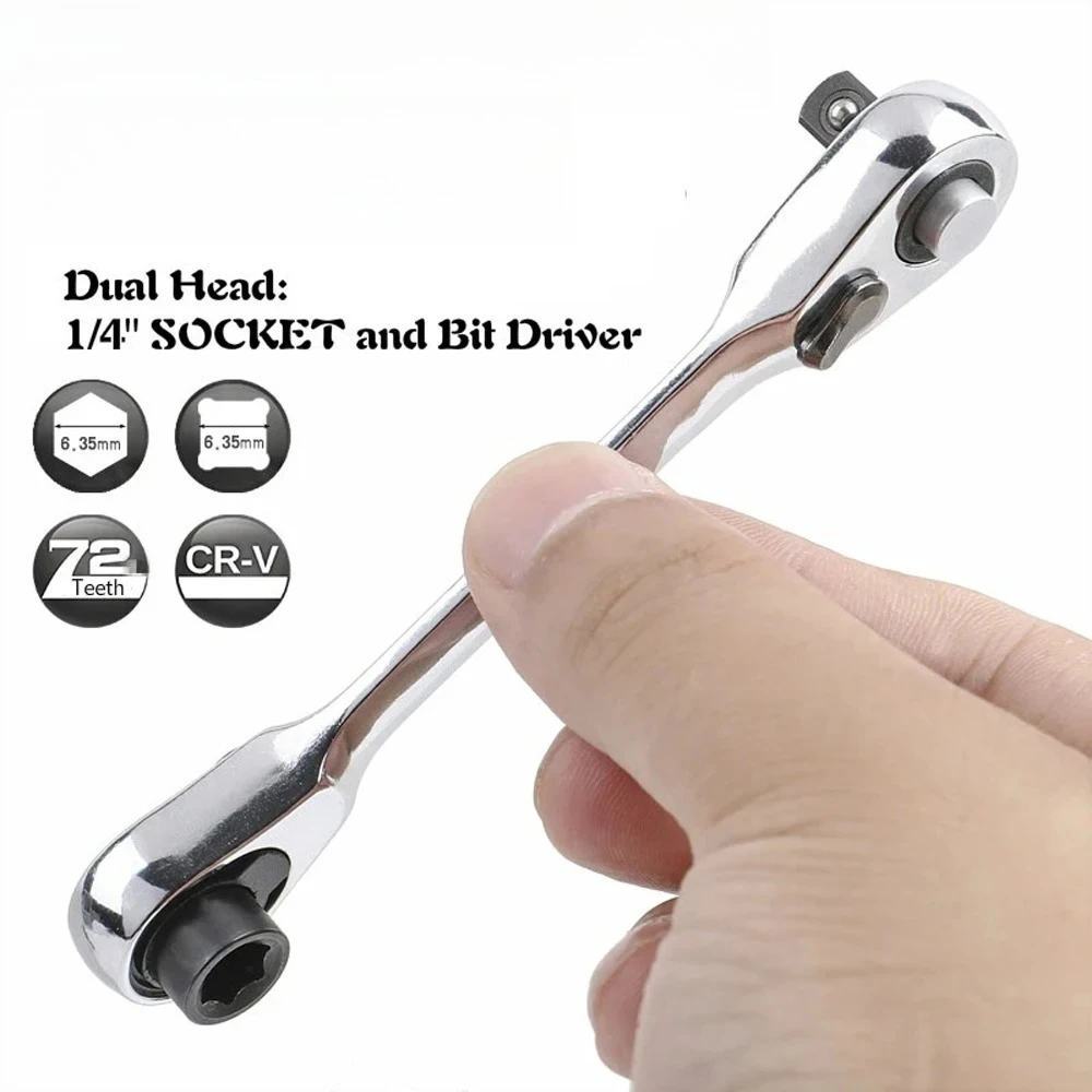 1/4 inch Drive Deep Socket Set 6-Point Hex Short Socket Set Ratchet Wrench 72 Tooth Drive Ratchet Socket Wrench Tool view 5