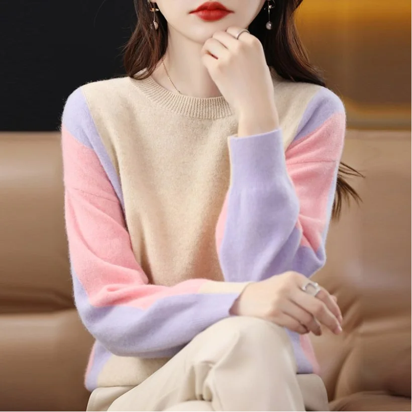 Women\'s Knitted Sweater Spring and Autumn Style Korean Edition Age Reducing Loose Long Sleeved Round Neck Pullover Sweater