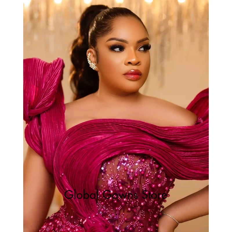 Plus Size Burgundy Mermaid Prom Dress Lacefull Promdress Stylish Pearls Evening Formal Party Second Reception Birthday Engagemen