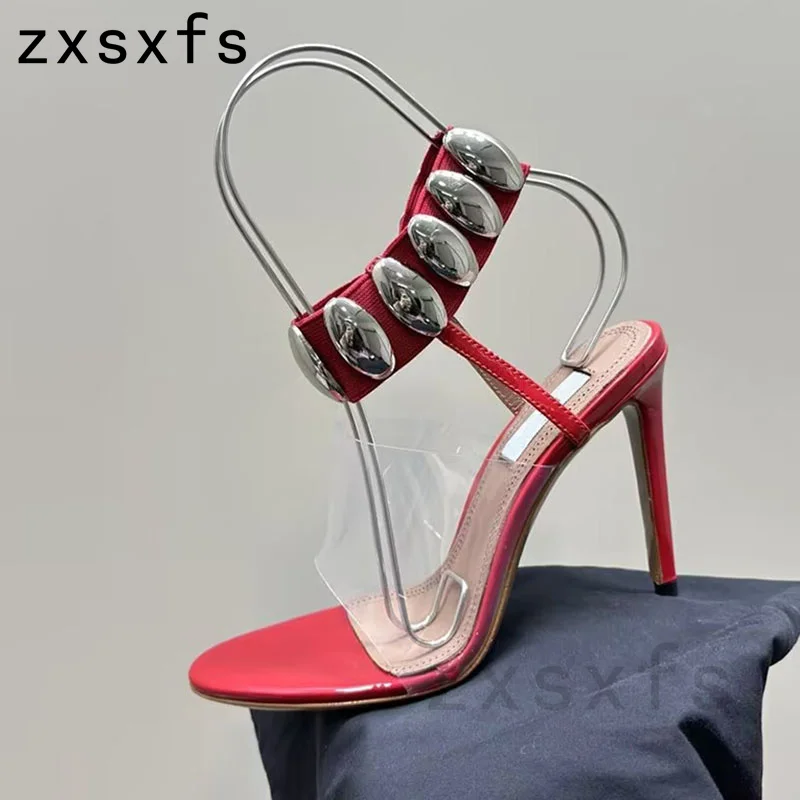 

New Metal Decor High Heel Gladiator Sandals Women Summer Ankle Strap Pvc Party Shoes Ladies Sexy Open Toe Brand Modern Sandals