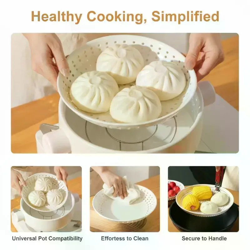 Creative Round White PP Steamer Plate: Perforated High Temperature Resistant Hollow Drain Tray