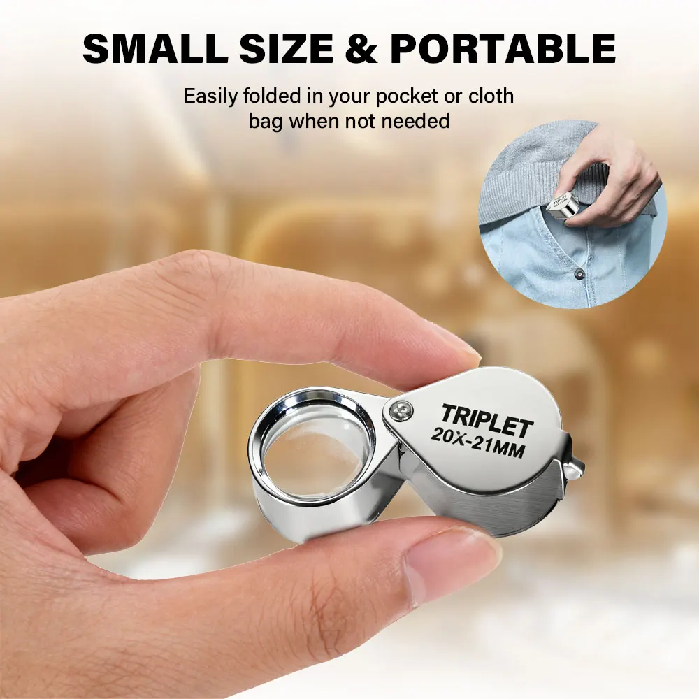 10X-30X Jewelry Loupe Magnifier with Metal Folding Design - Pocket Magnifying Glass for Gems Coins Stamps and Watch Inspection
