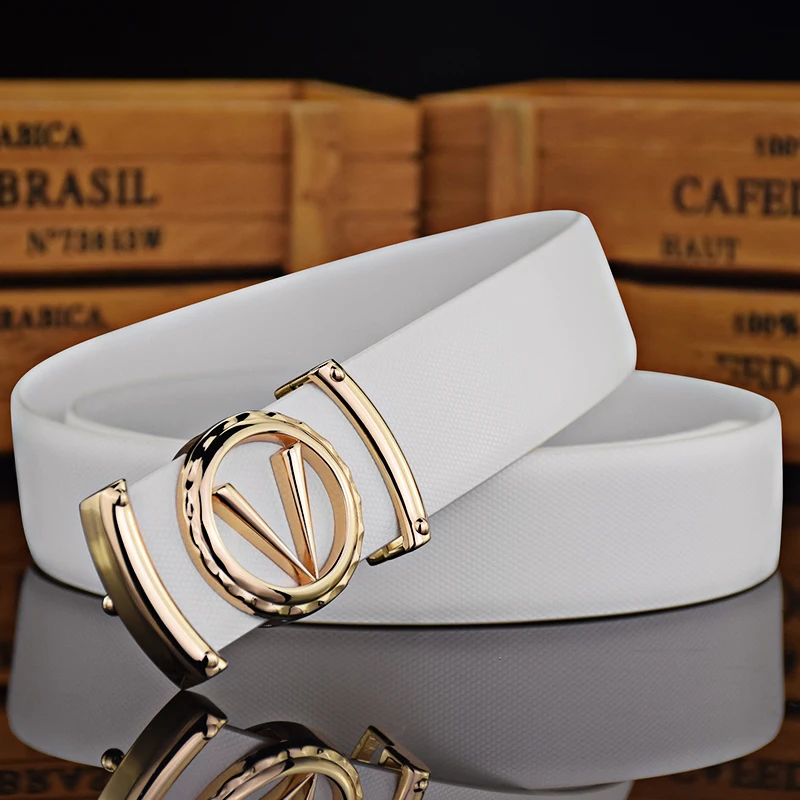 Fashion Brand White V Letter Belt Men Slide Buckle Designer Classic Luxury Belt Jeans Casual High Quality Cintos Masculinos - Image 2