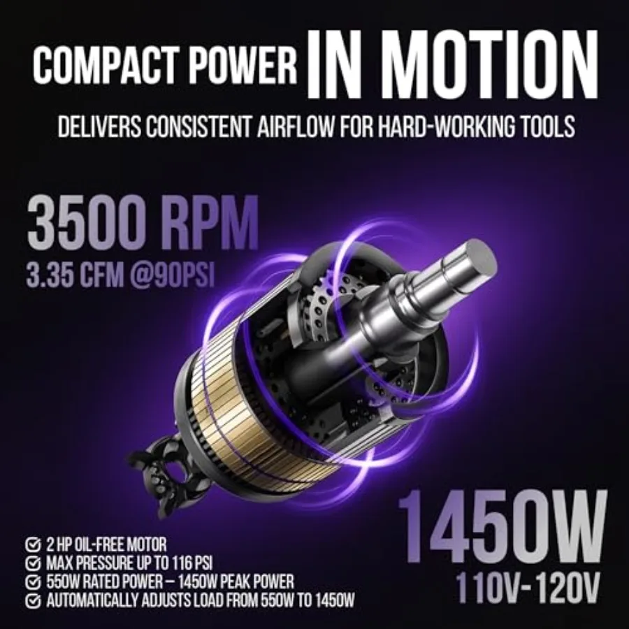 ضاغط هواء كهربائي 120 فولت منفاخ لإطارات السيارة مع خزان لتفصيل إصلاح السيارات رذاذ اللوحة الخشبية تسمير 6.3 جالون O #3