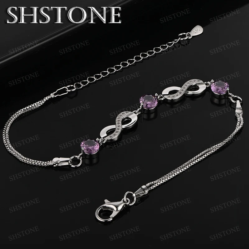 

Fashion Classics Purple Zircon 925 Sterling Silver Number 8 Bracelet Women Wedding Accessories Birthday Party Jewelry Gift
