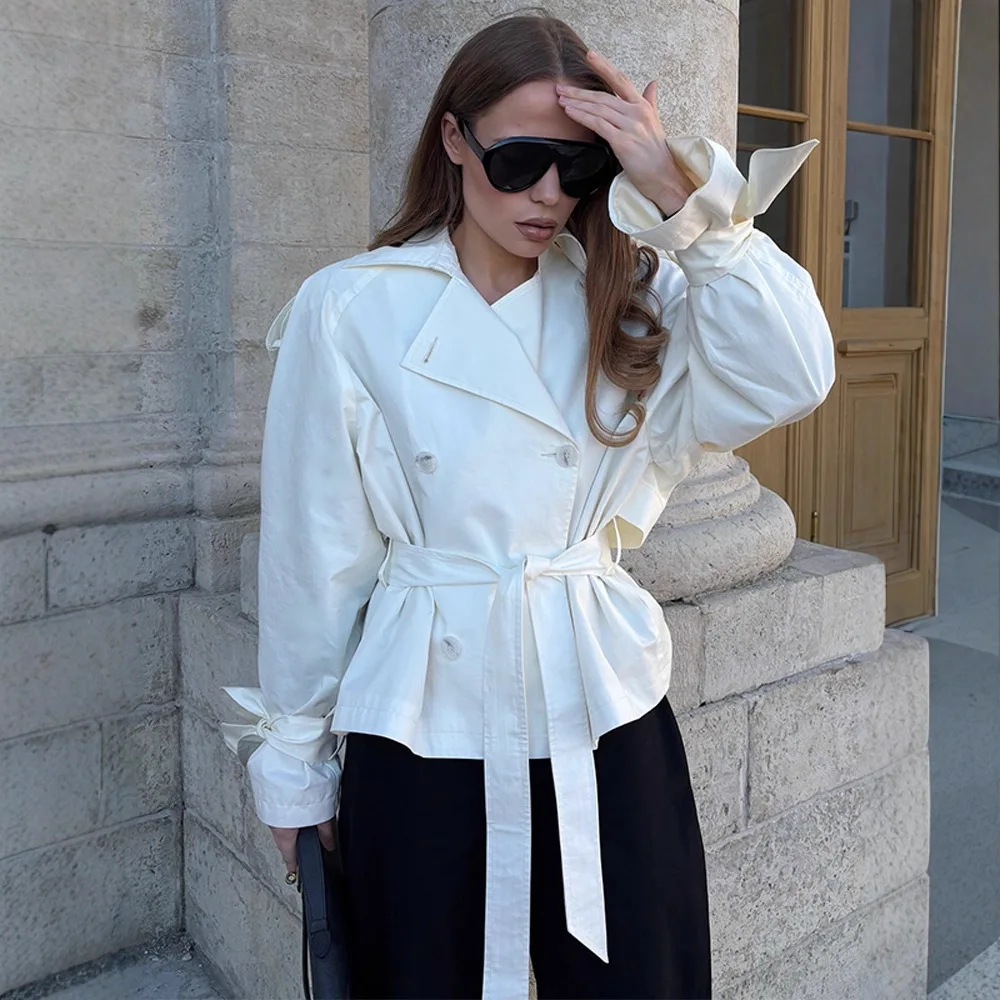 

Осенне-зимний женский винтажный пиджак с воротником и завязками, однотонное свободное повседневное пальто с длинными рукавами и завязками на талии