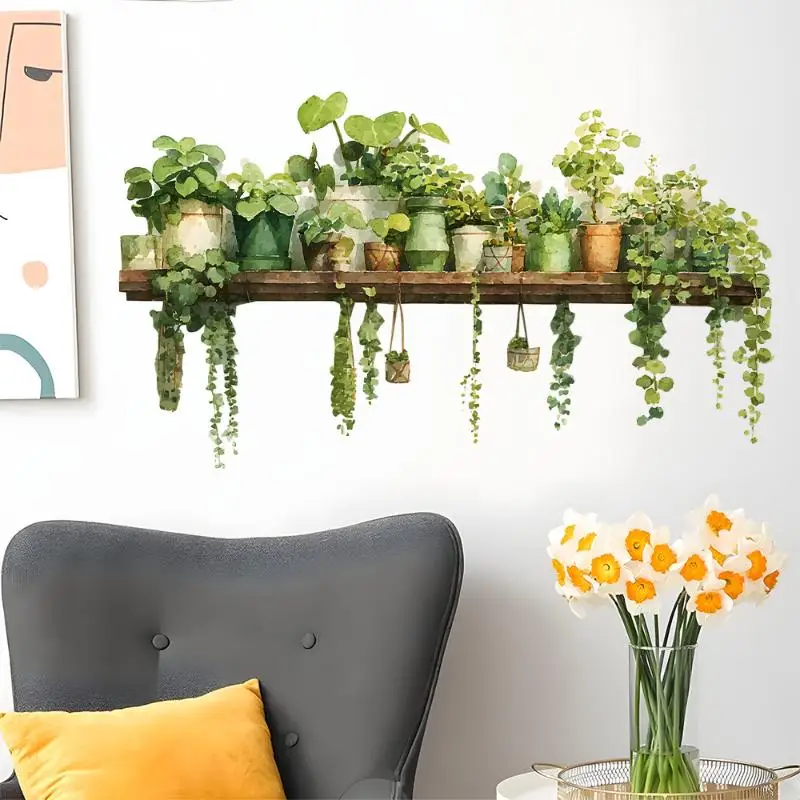 Self Adhesive 3D Green Bonsai Plant Wall Stickers Creative Botanical Decals For Bedroom Living Room Wall Ornament