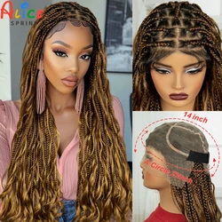 34 Inch Synthetic Boho Knortless Box Braids Wigs for Black Women HD Full Lace Wigs Ombre Twisted Braided Wigs with Baby Hair