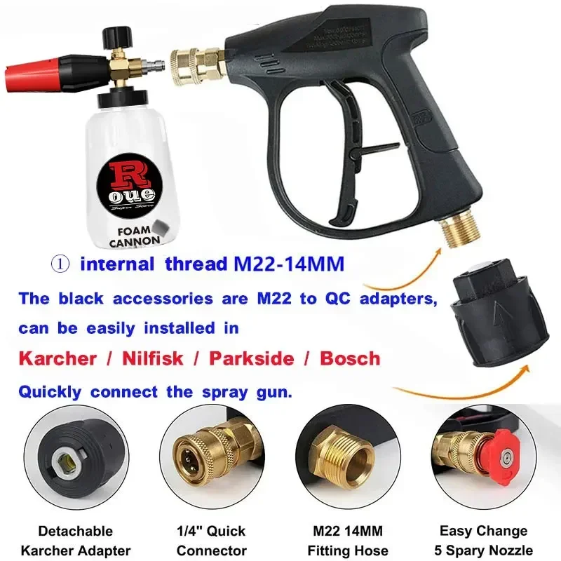Hochdruckreiniger-Pistole und Schaumstoffkanonen-Set – 1/4 Zoll Schnellanschluss, mit Schlauchadapter kompatibel mit Karcher/Nilfisk/Bosch – Detail 1