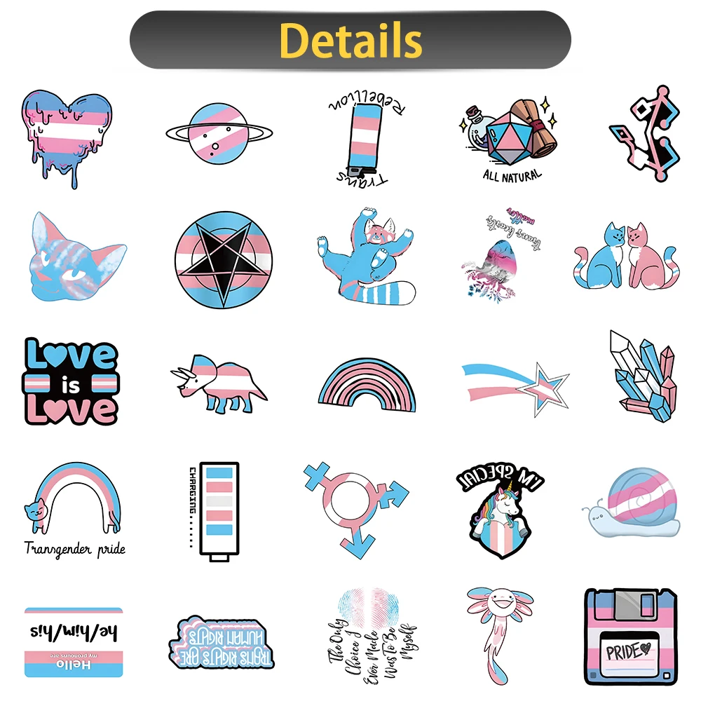 30/50PCS Trans Pride Stickers for Skateboard Laptop Guitar Luggage Bike Fridge Scrapbook Graffiti Aesthetics Decals Pop Decor