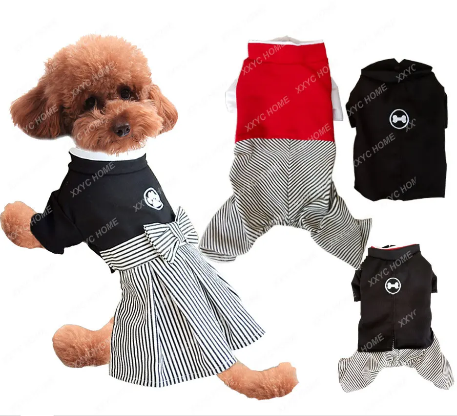 Pet Clothes Japanese Kimono Skirt Samurai Clothing Puppy Cat Clothing Autumn and Winter Dog Clothes