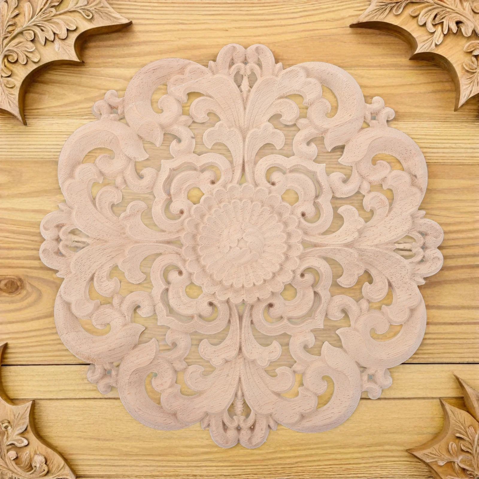 

Wooden Onlay Appliques 24Cm Unpainted Carved For Cabinet Door Wardrobe Furniture Wall Corner Decoration Handicraft Sewing