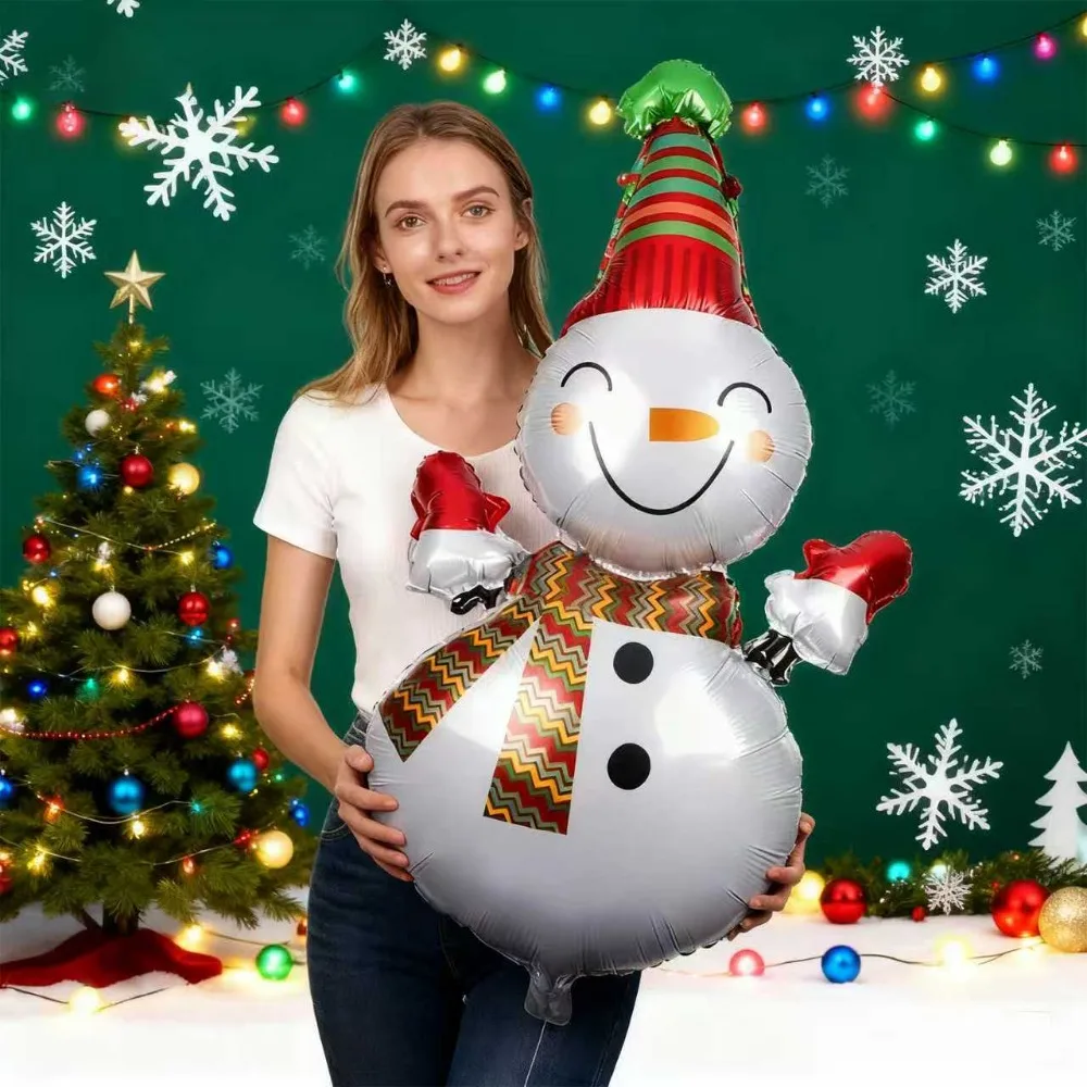 

PESENAR Funky Jumbo Snowman фольгированный шар с круглыми и звездчатыми фольгированными шарами для праздничного рождественского зимнего украшения